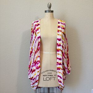 by ANTHROPOLOGIE Tie Dye Striped Kimono Cardigan in Pink Multi